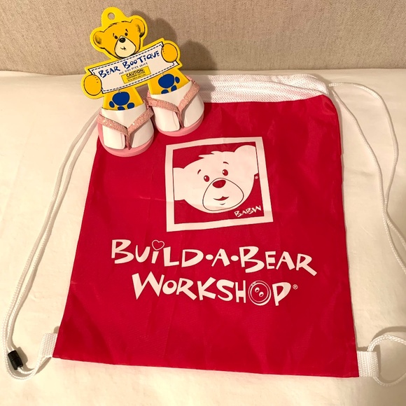 Build A Bear Pink Sparkly Glitter Sandals & Drawstring Backback Tote Bag - Picture 8 of 9